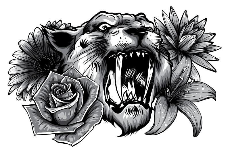 Monochromatic Tiger Head Face And Composition Flowers Yellow Sunflowers ...