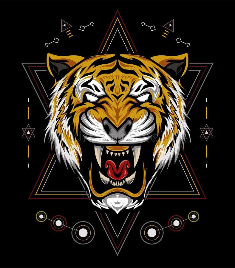 The Tiger Head Illustration With Sacred Symbol Stock Illustration ...