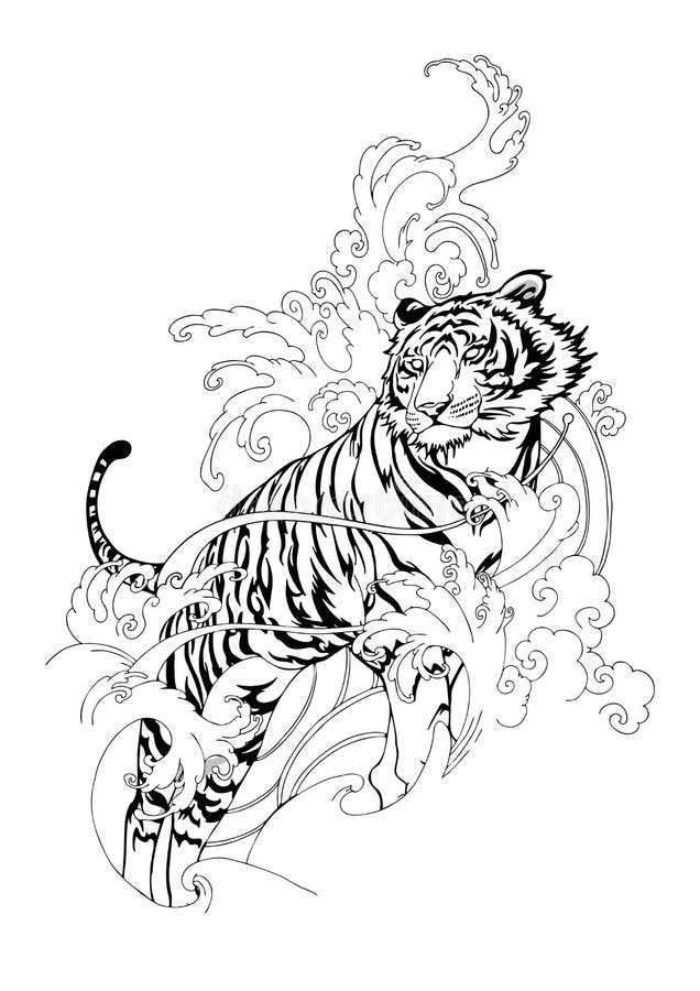 Tiger Head in Roar with Lotus Flower Decorate with Cloud or Smoke Design  with Oriental Japanese Color Tattoo Style Vector Stock Illustration -  Illustration of ethnic, japanese: 166177079