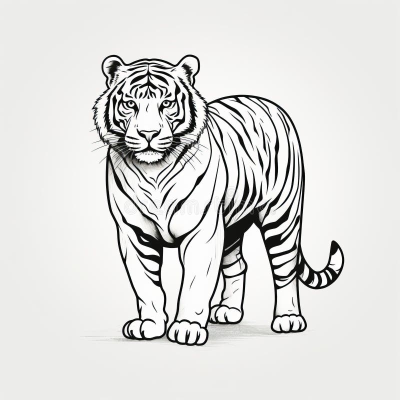 Tiger Line Drawing On Light Background - Clean And Sharp Inking royalty free illustration
