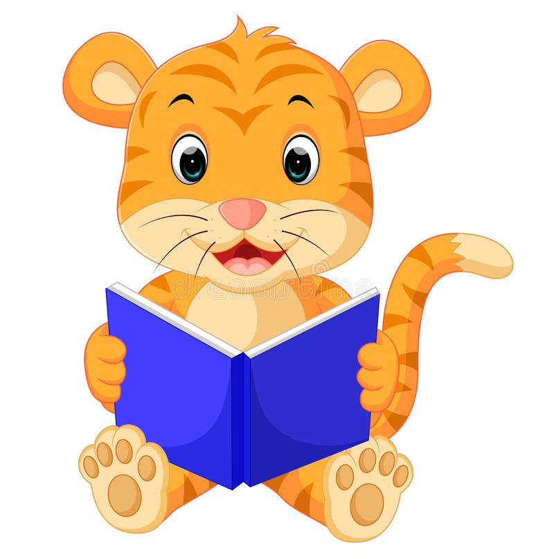 Tiger reading book stock vector. Illustration of stripe