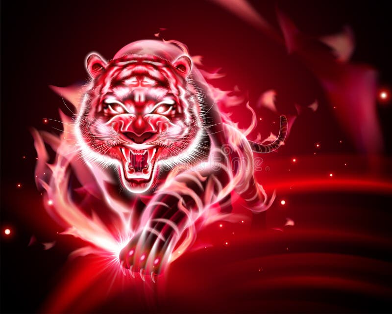 Tiger with Red Burning Flame Stock Vector - Illustration of animal, strong:  126773750