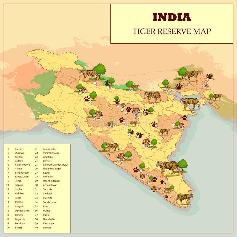 Easy to edit vector illustration of Tiger Reserve Map Of India