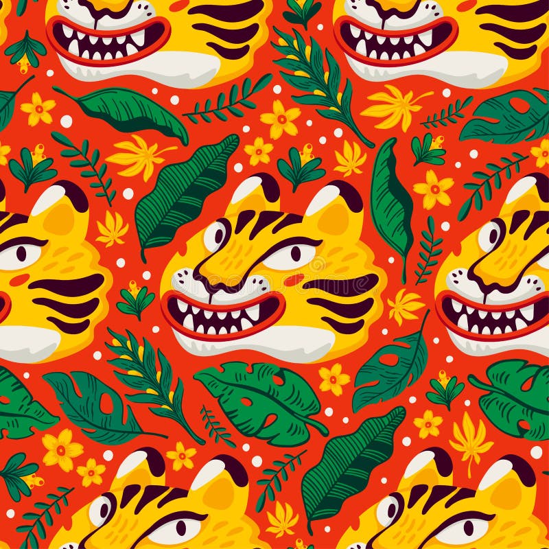 Tiger Seamless Pattern, Vector Animal Print with Cute Tigers and ...