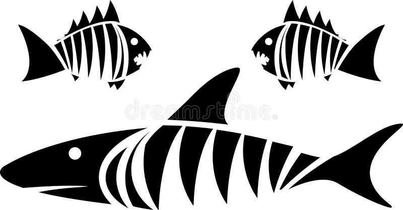 Tiger shark and piranhas. stencil. vector illustration