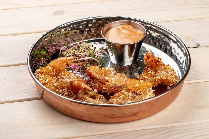 Tiger Shrimp in Tempura and Sauce Stock Photo Image of coated, prawn