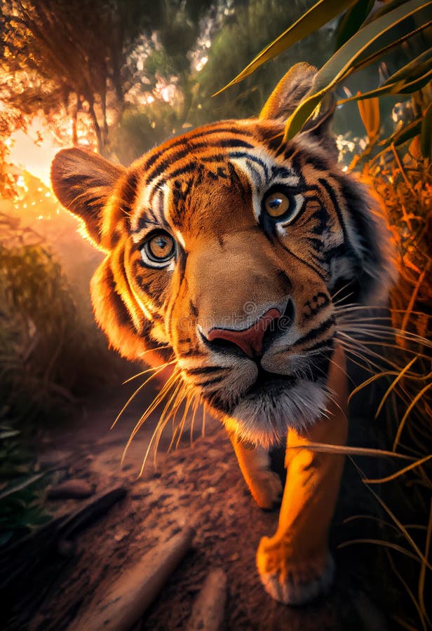 Tiger Taking a Selfie. AI Generated Stock Illustration Illustration