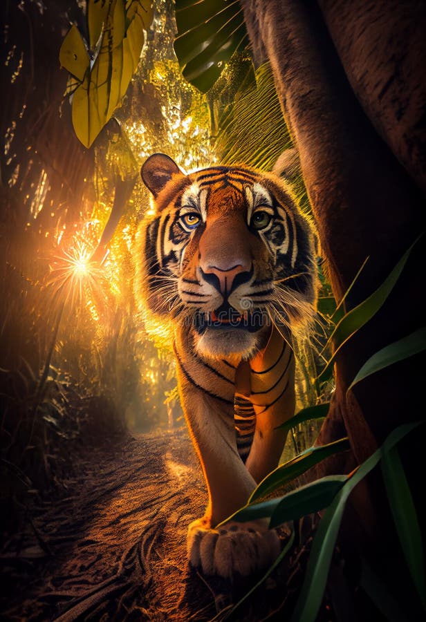 Tiger Taking a Selfie. AI Generated Stock Illustration Illustration