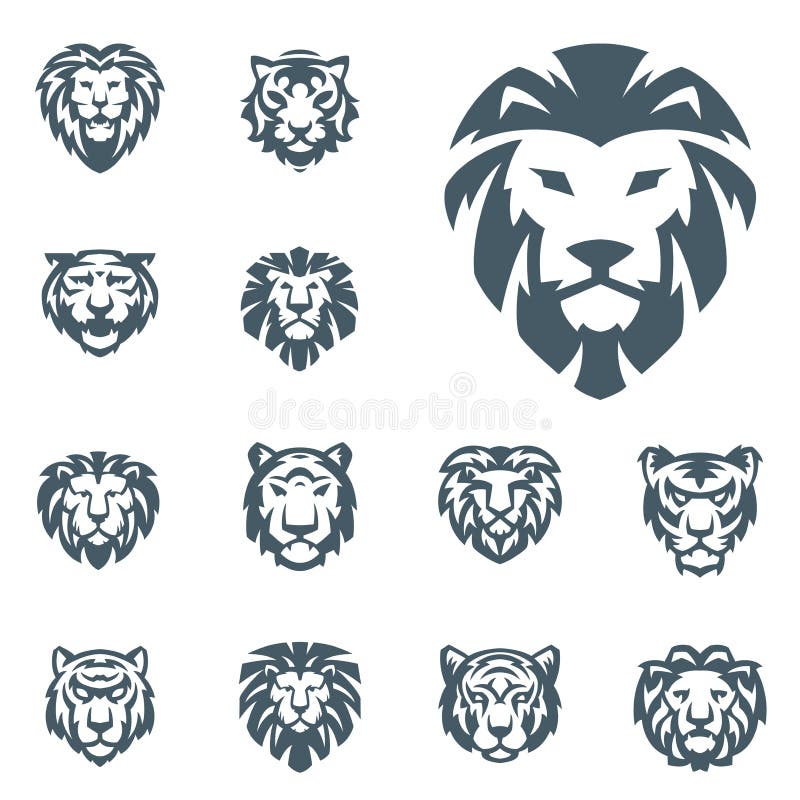 Tiger und Löwen vector Illustrations-Energietier der Hauptgesichtsschattenbildausweisstärkeraubenergie wildes lizenzfreie abbildung Tiger und Löwen vector Illustrations-Energietier der Hauptgesichtsschattenbildausweisstärkeraubenergie wildes lizenzfreie abbildung