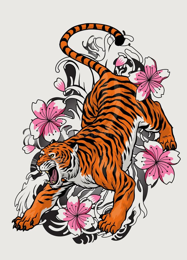 Tiger Vintage Tattoo Design Drawing Stock Vector - Illustration of face ...