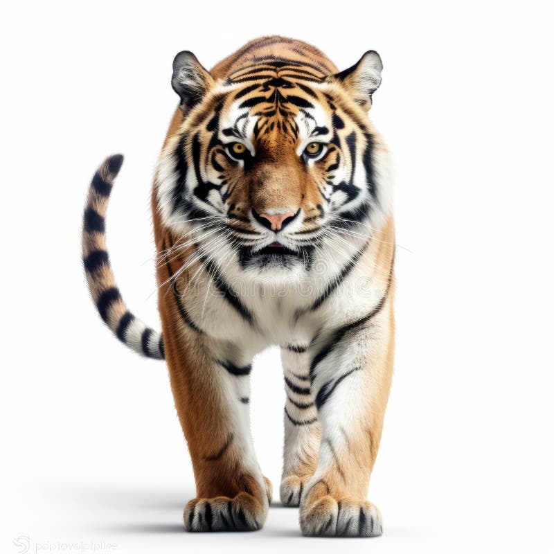 Hyperrealistic Tiger Walking On White Background royalty free illustration