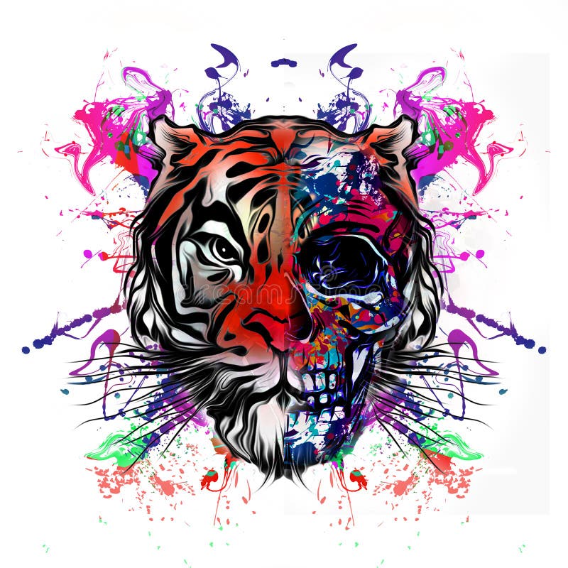 Tiger wild face tattoo stock illustration. Illustration of white ...