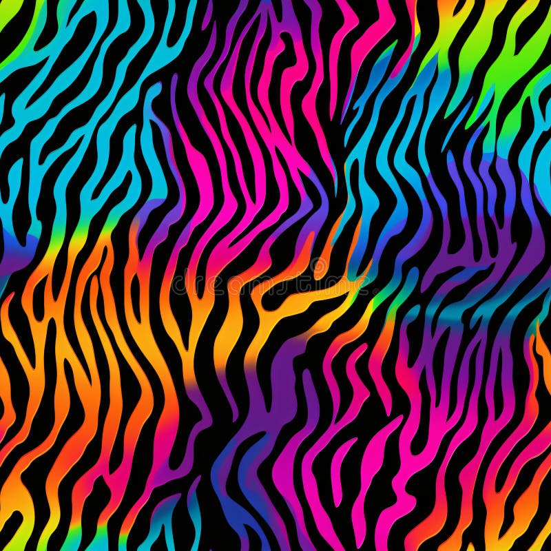 Neon Rainbow Zebra Stripes Animal Print Fabric