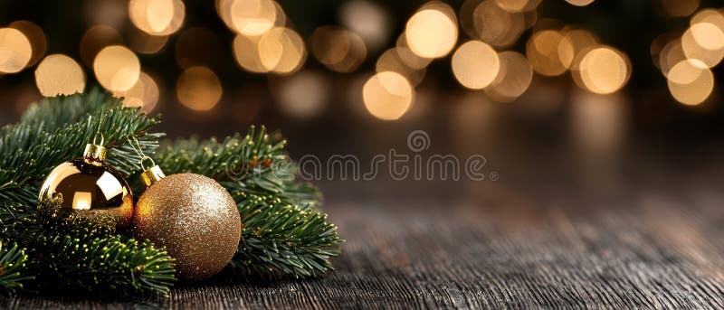 A tight shot of a Christmas ornament on a table, surrounded by softly blurred background lights stock photos
