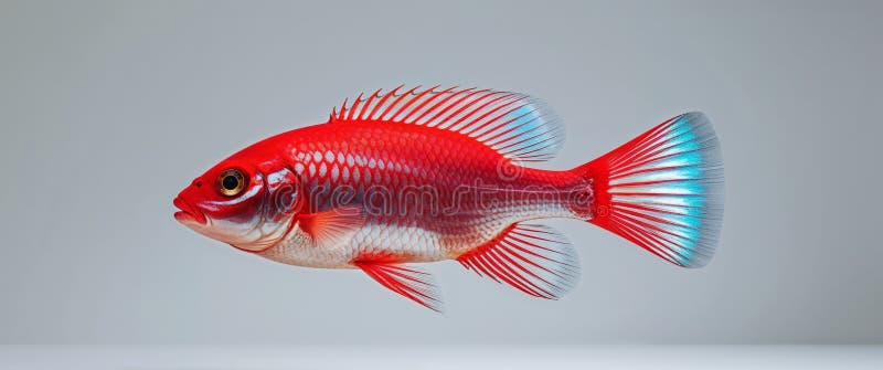 A tight shot of a red fish featuring blue fins royalty free stock photography