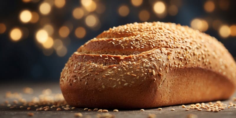 A tight shot of a sesame-studded loaf of bread. royalty free stock photos