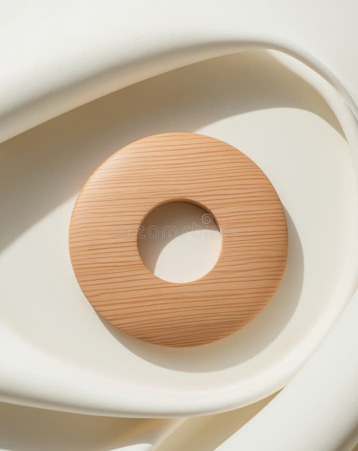 A tight shot of a wooden disk exhibiting a central hollow. stock photos