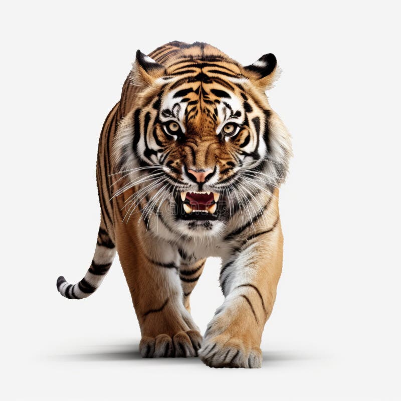Tigre iperrealistica con forte espressione facciale su sfondo bianco royalty illustrazione gratis