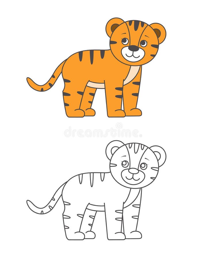 permite colorir o livro de colorir animais fofos para crianças pequenas.  jogo de educação para crianças. pintar o tigre 11570080 Vetor no Vecteezy