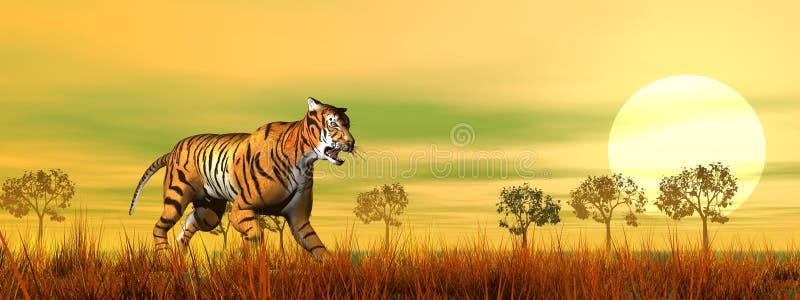 esta noche hazlo plano Implementar Tigre Que Recorre En La Sabana - 3D Rinden Stock de ilustración -  Ilustración de parque, arte: 28113828