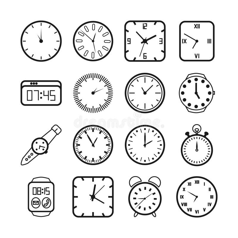 Tijd en klokkenpictogrammen vector illustratie Tijd en klokkenpictogrammen vector illustratie