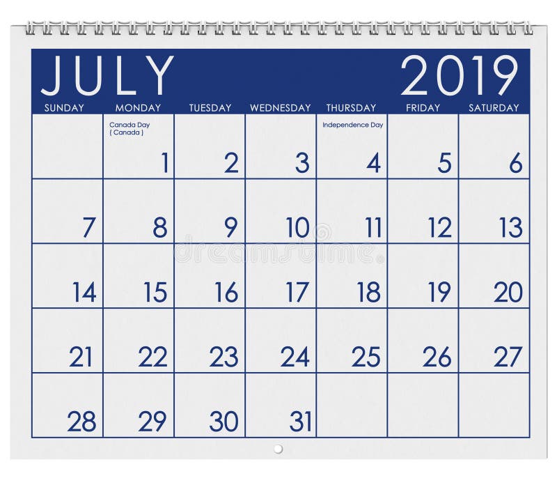 2019: Tijdschema: Maand van Juli royalty-vrije illustratie 2019: Tijdschema: Maand van Juli royalty-vrije illustratie