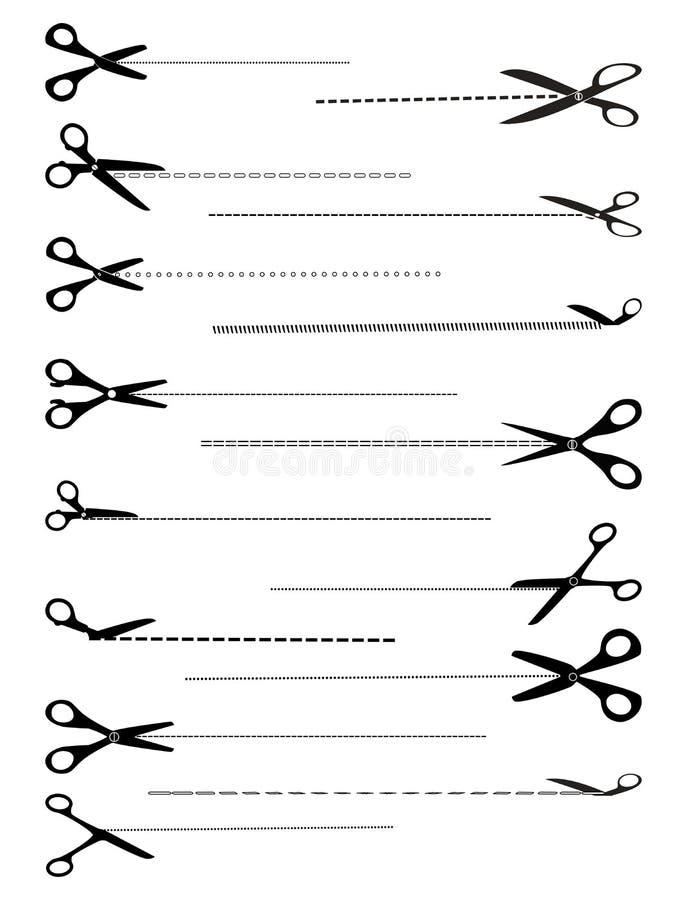 Set of Scissors with cut lines illustraion design. Set of Scissors with cut lines illustraion design