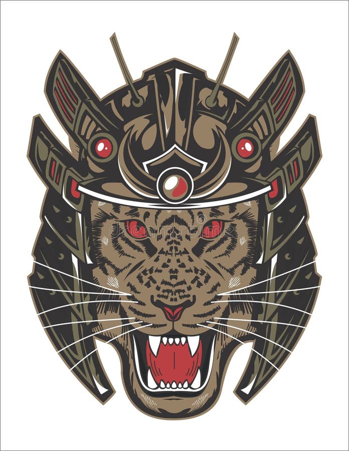Tijgerhoofd samurai helmet logo stock illustratie