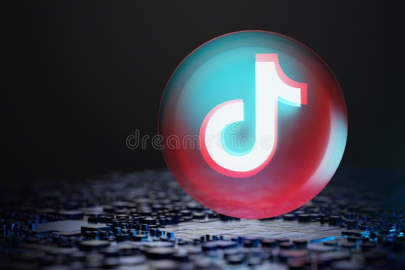 Tik Tok Social Network Icon on the Background of Technology Cubes. 3d Render Editorial