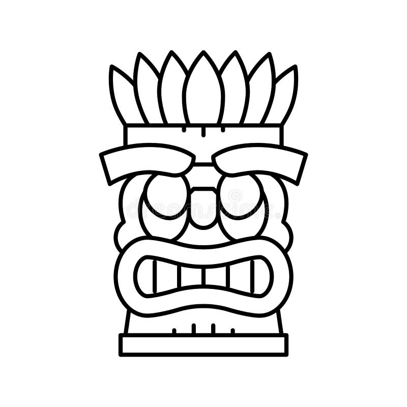 Tiki Mask Line Icon Vector Illustration Stock Vector - Illustration of ...