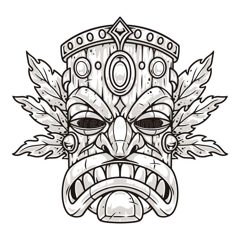Tiki Totem Mask Monochrome Emblem Stock Vector - Illustration of good ...