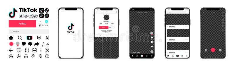 Tiktok Modello di interfaccia dell'app mobile Tik tok per la schermatura dell'Apple Iphone Modello pagina di mapping Illustrazion illustrazione di stock
