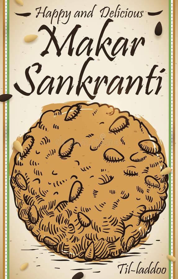 Til Laddu Draw delicioso con las semillas de sésamo para Makar Sankranti, ejemplo del vector