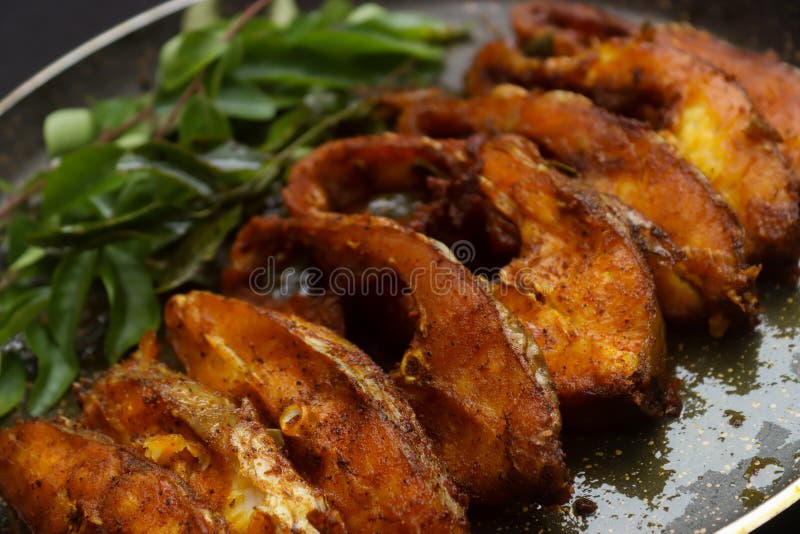 Tilapia Fish Fry Kerala Style Curry Leaves Stock Image Image of