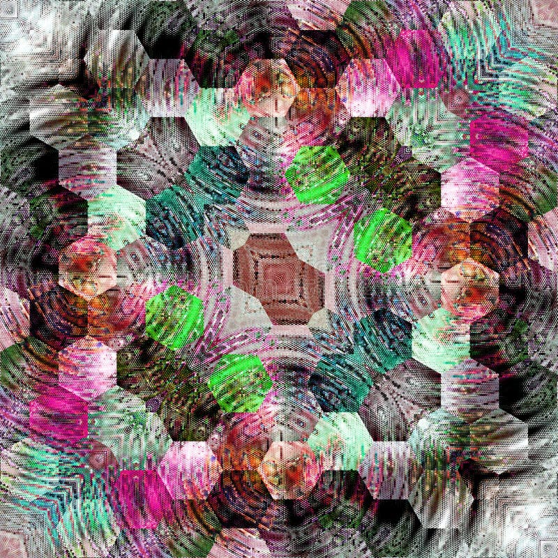 Tile colorful patchework or quilt hexagonal pattern royalty free illustration