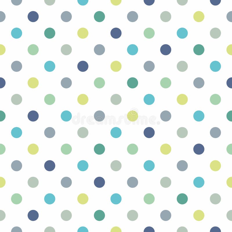 Tile vector pattern with blue and green polka dots on white background royalty free illustration