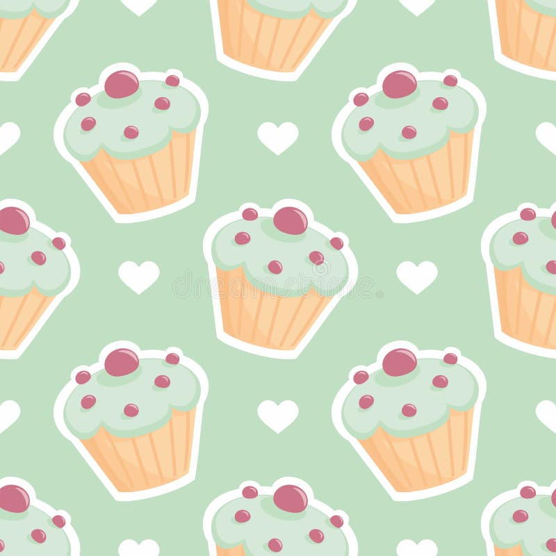 Birthday Cupcake Mint Green Background Stock Illustrations 218