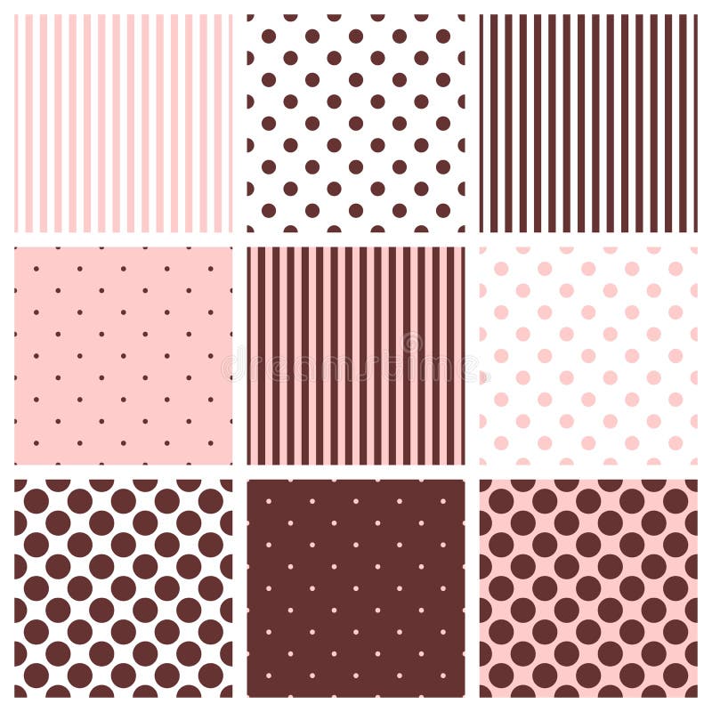 Tile vector pattern set with polka dots and stripes for decoration wallpaper