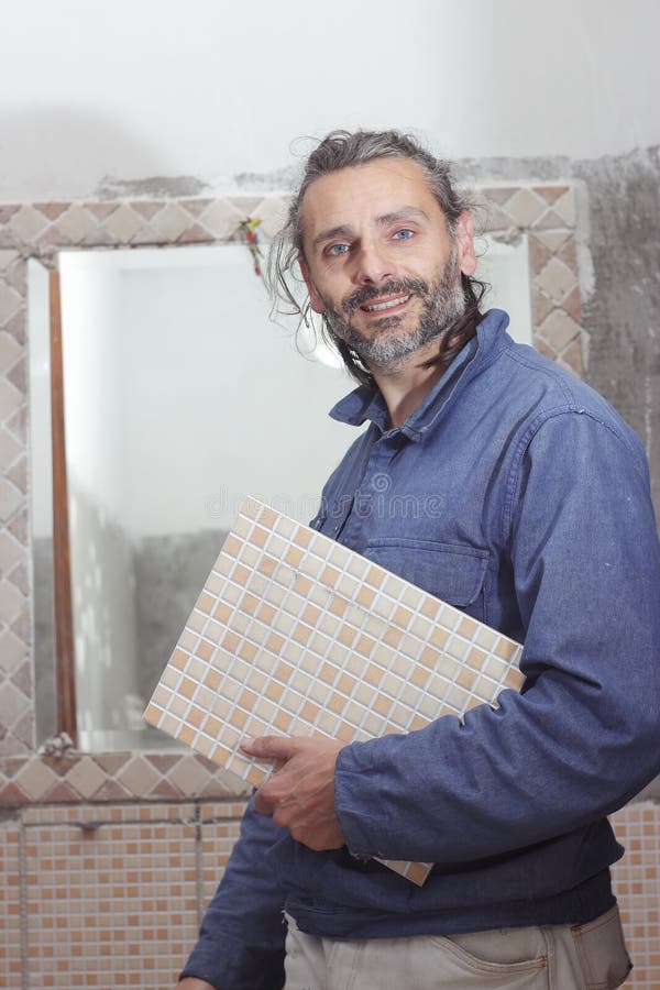 Tile worker posing stock image. Image of worker, smiling 25082865