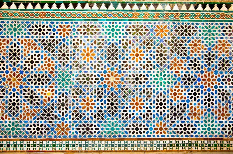Tiled oriental mosaic wall in the Royal Alcazars of Seville, Spa