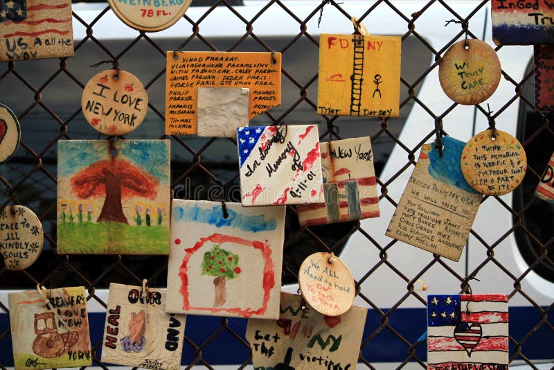 Tiles for America in NYC - remembering 9/11/2001. Tiles for America began on September 12, 2001. In the aftermath of the tragedy, crowds gathered in large stock photo Tiles for America in NYC - remembering 9/11/2001. Tiles for America began on September 12, 2001. In the aftermath of the tragedy, crowds gathered in large stock photo