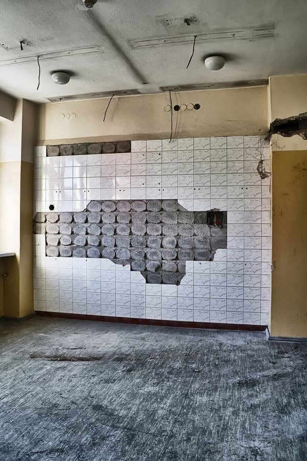 Tiles falling off the wall stock photo. Image of architecture 38577632