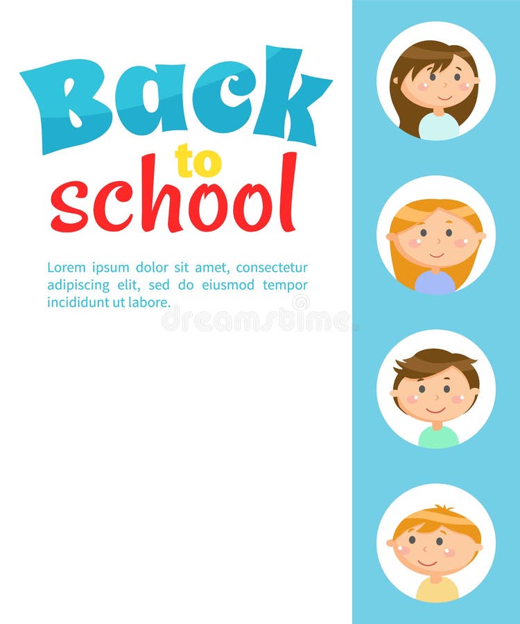 Tillbaka att skola elevklasskompisar på affischtext royaltyfri illustrationer