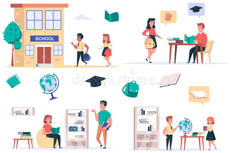 Tillbaka till isolerade skolelement vektor illustrationer