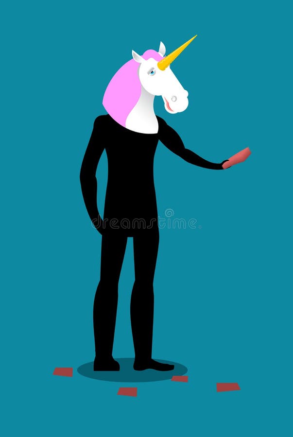 Tillskyndare för maskot för enhörningdräktman Man i fantastisk anim för dräkt stock illustrationer