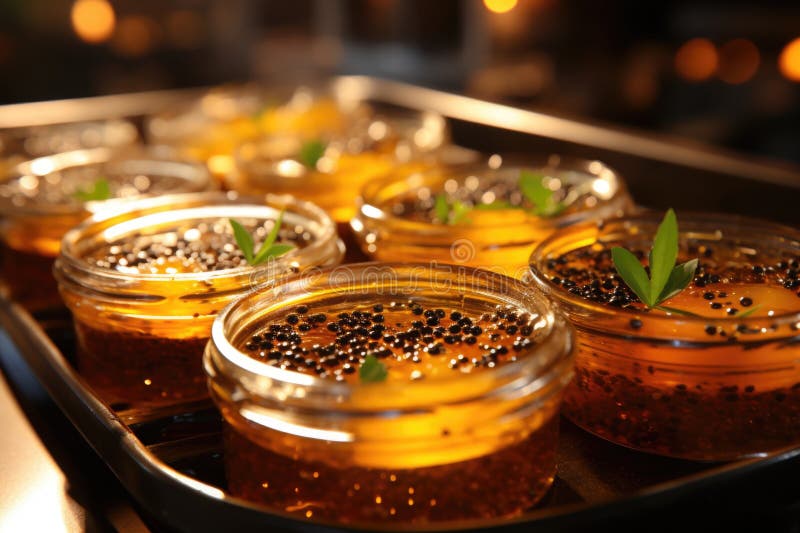 Tillverkningsprocess för chia pudding. göra en hälsosam mango och papaya stock illustrationer