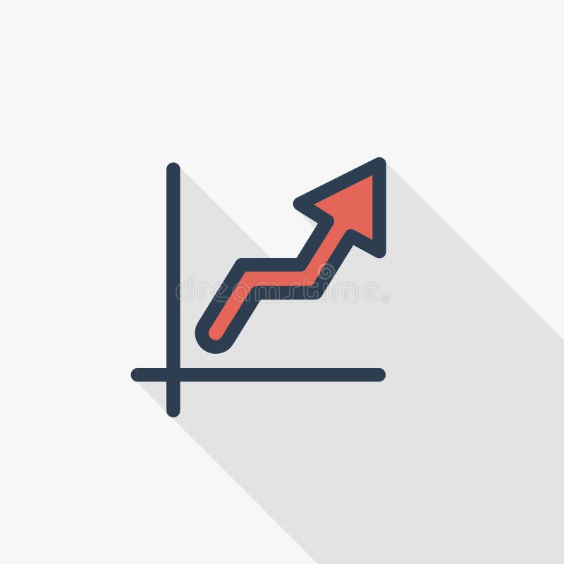 Tillväxtgrafdiagram, marknadsframgång, pil upp den tunna linjen lägenhetsymbol Design för skugga för linjärt vektorsymbol färgrik stock illustrationer Tillväxtgrafdiagram, marknadsframgång, pil upp den tunna linjen lägenhetsymbol Design för skugga för linjärt vektorsymbol färgrik stock illustrationer