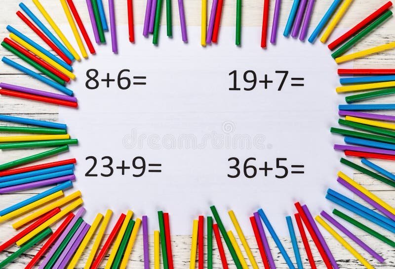 Till?ggslikst?llande med f?rgrika r?knande st?nger vektor illustrationer Till?ggslikst?llande med f?rgrika r?knande st?nger vektor illustrationer
