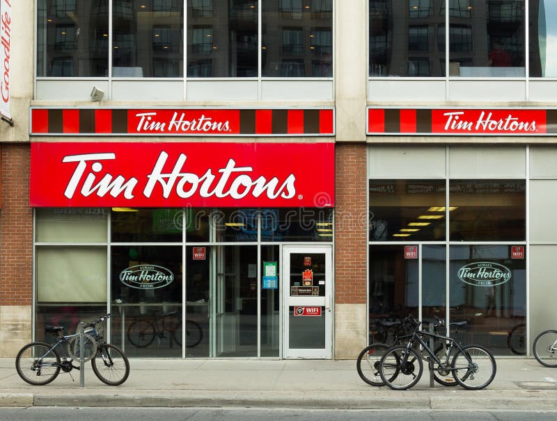 Tim Hortons Logo in Front of One of Their Restaurants in Quebec