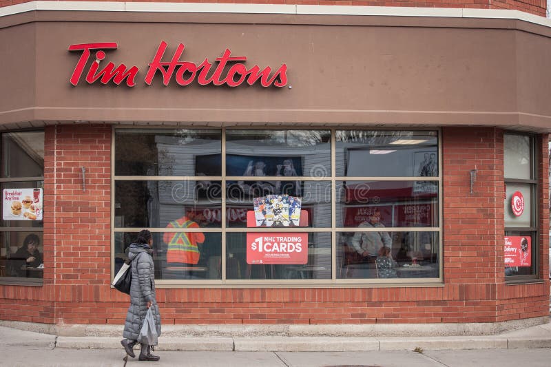 MONTREAL, CANADA - NOVEMBER 9, 2018: Tim Hortons logo in front of one of  their restaurants in Montreal, Quebec. Tim Hortons is a cafe and fastfood  can Stock Photo - Alamy